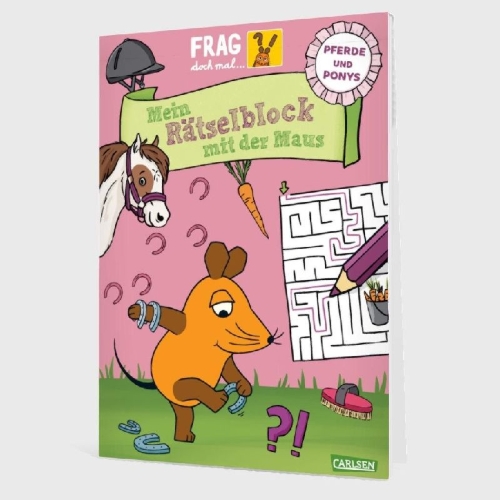 Buchcover und Innenansicht für das Buch: Frag doch mal ... die Maus: Mein Rätselblock mit der Maus - Pferde und Ponys