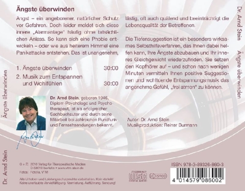 Buchcover und Innenansicht für das Buch: Ängste überwinden. Stereo-Tiefensuggestion. CD