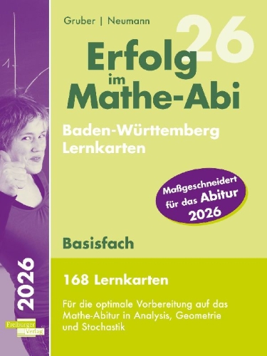 Buchcover und Innenansicht für das Buch: Erfolg im Mathe-Abi 2026, 168 Lernkarten Basisfach Allgemeinbildendes Gymnasium Baden-Württemberg