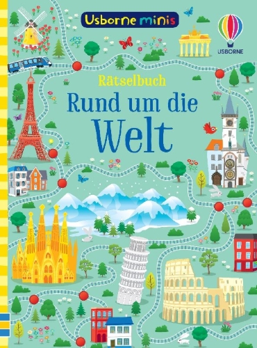 Buchcover und Innenansicht für das Buch: Usborne Minis: Rätselbuch - Rund um die Welt