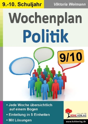 Buchcover und Innenansicht für das Buch: Wochenplan Politik / Klasse 9-10
