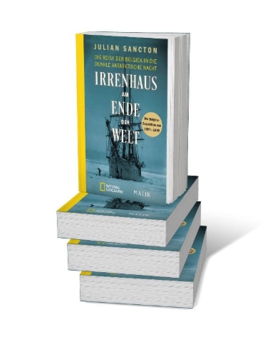 Buchcover und Innenansicht für das Buch: Madhouse at the End of the Earth. The Belgica's Journey into the Dark Antarctic Night