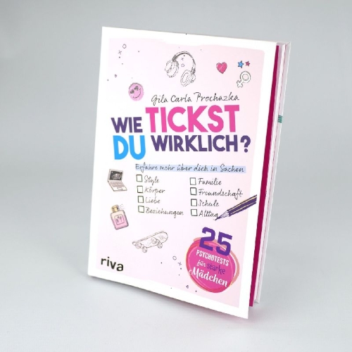 Buchcover und Innenansicht für das Buch: Wie tickst du wirklich? - 25 Psychotests für starke Mädchen