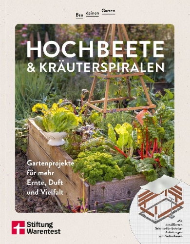 Buchcover und Innenansicht für das Buch: Hochbeete & Kräuterspiralen
