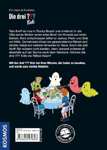 Buchcover und Innenansicht für das Buch: Die drei ??? Kids, Mission Geister-Code