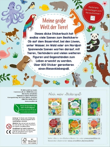 Buchcover und Innenansicht für das Buch: Das superdicke Stickerheft - Tiere