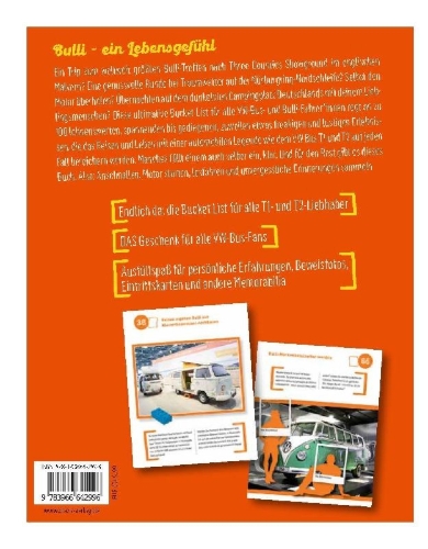 Buchcover und Innenansicht für das Buch: Die Bucket-List für Bulli-Fahrer