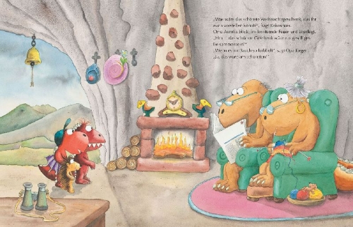 Buchcover und Innenansicht für das Buch: Der kleine Drache Kokosnuss - Weihnachtsfest in der Drachenhöhle