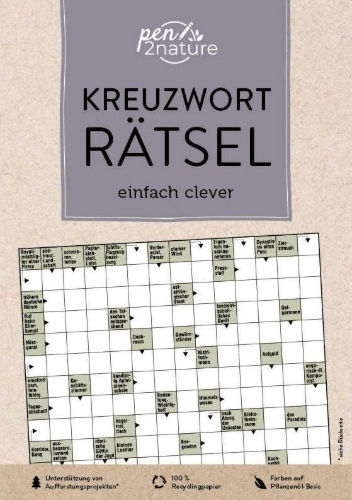 Buchcover und Innenansicht für das Buch: Kreuzworträtsel einfach clever. Nachhaltiger Kreuzworträtsel-Block