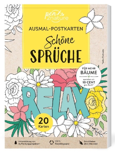 Buchcover und Innenansicht für das Buch: Ausmal-Postkarten Schöne Sprüche | 20 Karten