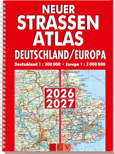Buchcover und Innenansicht für das Buch: Neuer Straßenatlas Deutschland/Europa 2026/2027