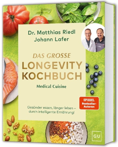 Buchcover und Innenansicht für das Buch: Medical Cuisine - Das große Longevity Kochbuch