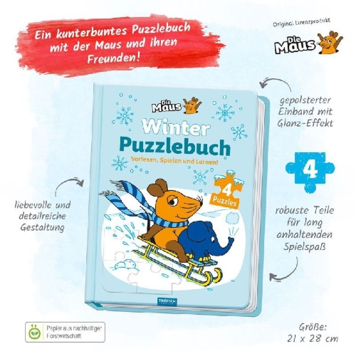 Buchcover und Innenansicht für das Buch: Trötsch Die Maus Winter-Puzzlebuch Puzzlebuch