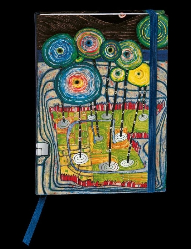Buchcover und Innenansicht für das Buch: Hundertwasser Agenda 2027. Tagesplaner