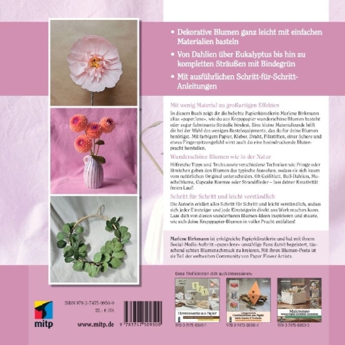 Buchcover und Innenansicht für das Buch: Papierblumen aus Krepppapier basteln