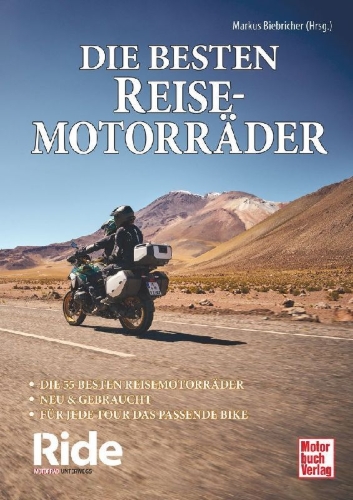 Buchcover und Innenansicht für das Buch: Ride - Die besten Reisemotorräder: neu & gebraucht