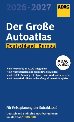 Buchcover und Innenansicht für das Buch: ADAC Der Große Autoatlas 2026/2027 Deutschland und seine Nachbarregionen 1:300.000