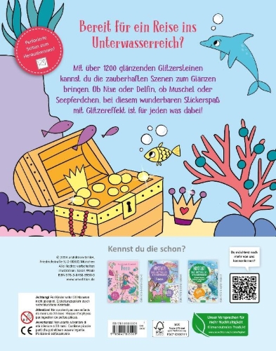 Buchcover und Innenansicht für das Buch: Mein Diamant-Stickerheft - Meerjungfrauen
