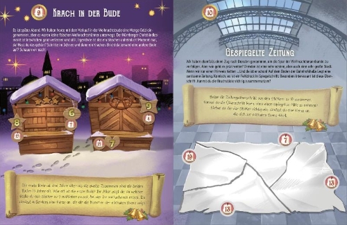 Buchcover und Innenansicht für das Buch: Escape-Stickerbuch - Adventskalender - Das Versteck in den Bergen