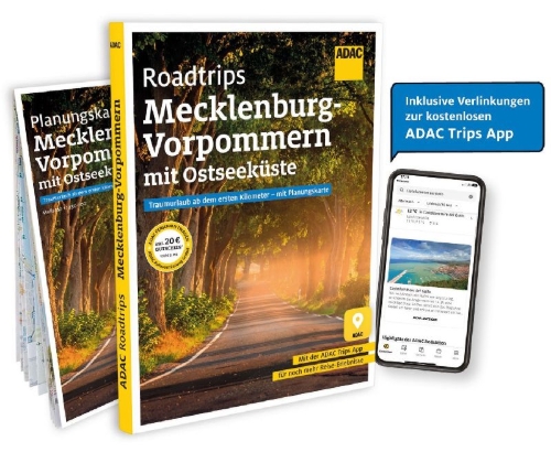 Buchcover und Innenansicht für das Buch: ADAC Roadtrips Mecklenburg-Vorpommern mit Ostseeküste