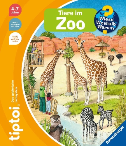 Buchcover und Innenansicht für das Buch: tiptoi® Wieso? Weshalb? Warum? - Tiere im Zoo