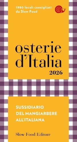 Buchcover und Innenansicht für das Buch: Osterie d'Italia 2026. Sussidiario del mangiarbere all'italiana
