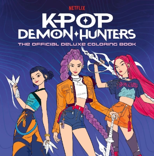 Buchcover und Innenansicht für das Buch: KPop Demon Hunters: The Official Deluxe Colouring Book