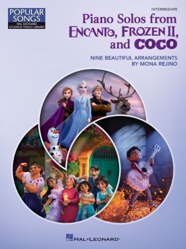 Buchcover und Innenansicht für das Buch: Piano Solos from Encanto, Frozen II, and Coco: Nine Beautiful Intermediate Arrangements by Mona Rejino - Hal Leonard Student Piano Library Popular Songs Series