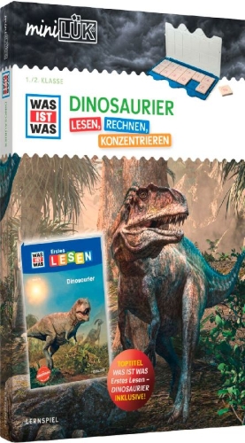 Buchcover und Innenansicht für das Buch: miniLÜK-Set. WAS IST WAS Dinosaurier Lesen+Rechnen 1. Klasse