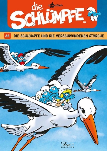 Buchcover und Innenansicht für das Buch: Die Schlümpfe 38. Die Schlümpfe und die verschwundenen Störche