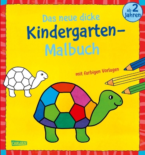 Buchcover und Innenansicht für das Buch: Das neue, dicke Kindergarten-Malbuch: Mit farbigen Vorlagen und lustiger Fehlersuche