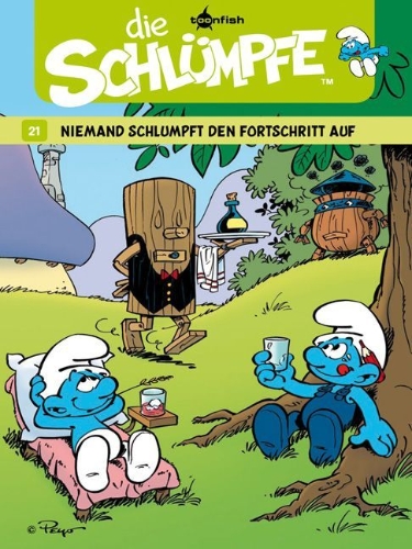 Buchcover und Innenansicht für das Buch: Die Schlümpfe 21. Niemand schlumpft den Fortschritt auf