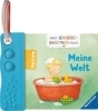 Buchcover und Innenansicht für das Buch: Mein Knuddel-Knautsch-Buch: flip&pop. Meine Welt (mit Pop-it Beißleiste); weiches Stoffbuch, waschbares Badebuch, Babyspielzug ab 0 Monate, Sensorik Spielzeug aus Silikon