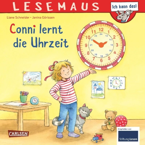 Buchcover und Innenansicht für das Buch: LESEMAUS 190: Conni lernt die Uhrzeit
