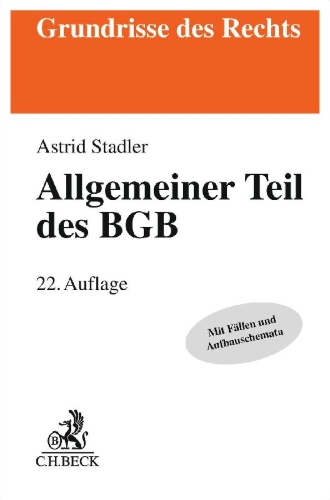 Buchcover und Innenansicht für das Buch: Allgemeiner Teil des BGB