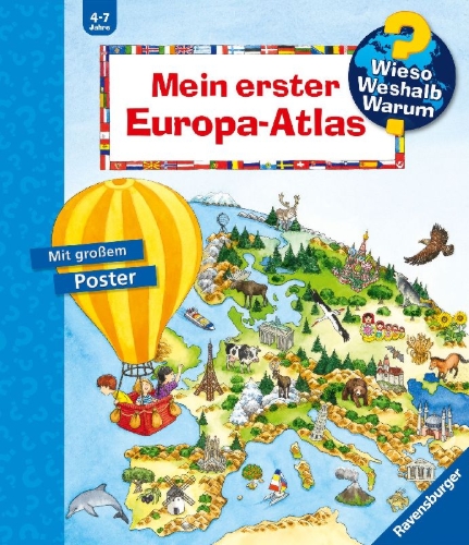 Buchcover und Innenansicht für das Buch: Wieso? Weshalb? Warum?: Mein erster Europa-Atlas