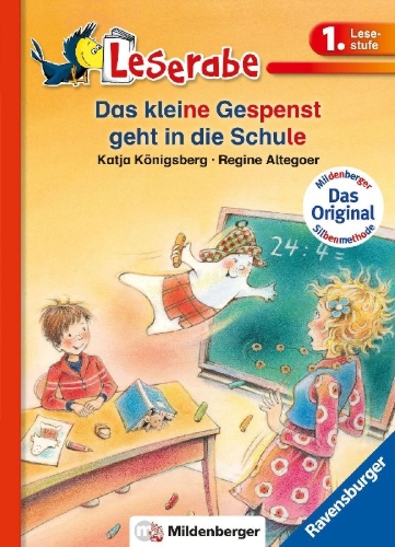 Buchcover und Innenansicht für das Buch: Das kleine Gespenst geht in die Schule - Leserabe 1. Klasse - Erstlesebuch für Kinder ab 6 Jahren