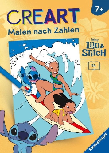 Buchcover und Innenansicht für das Buch: CreArt Malen nach Zahlen ab 7 Disney - Lilo & Stitch