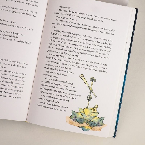 Buchcover und Innenansicht für das Buch: VIDENSKABSHISTORIER FOR BØRN: HVAD HIMLEN KAN FORTÆLLE