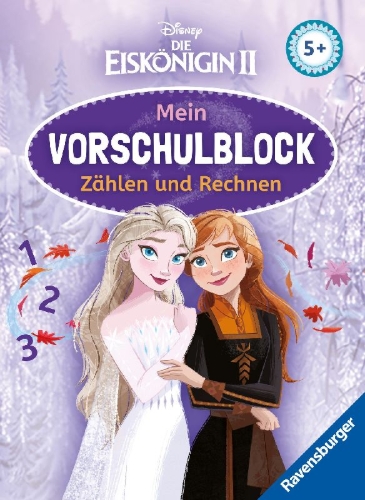 Buchcover und Innenansicht für das Buch: Disney Die Eiskönigin 2 - Mein Vorschulblock: Zählen und Rechnen