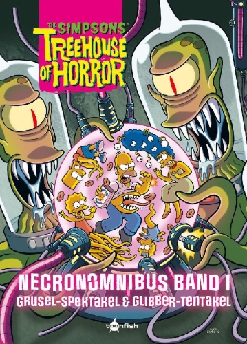 Buchcover und Innenansicht für das Buch: The Simpsons: Treehouse of Horror Necronomnibus. Band 1
