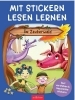 Buchcover und Innenansicht für das Buch: Mit Stickern Lesen lernen - Im Zauberwald