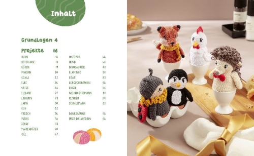 Buchcover und Innenansicht für das Buch: Eggtastic häkeln - Niedliche Eierwärmer