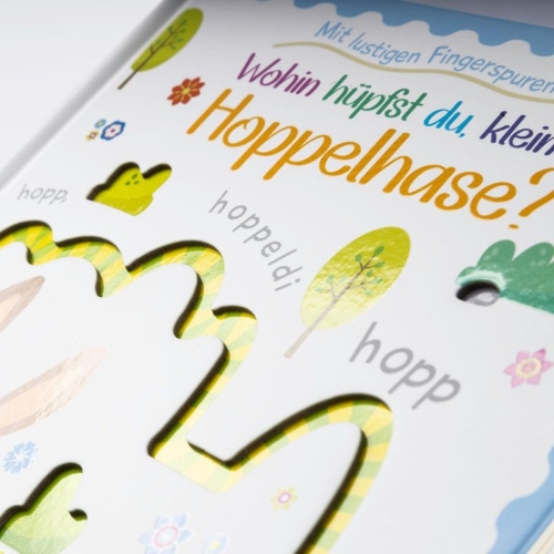 Buchcover und Innenansicht für das Buch: Wohin hüpfst du, kleiner Hoppelhase?