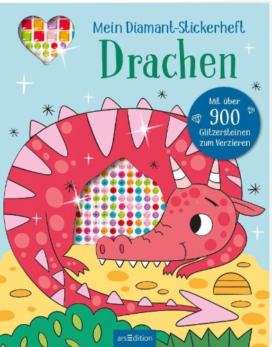 Buchcover und Innenansicht für das Buch: Mein Diamant-Stickerheft - Drachen