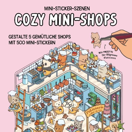 Buchcover und Innenansicht für das Buch: Mini-Sticker-Szenen - Cozy Mini-Shops