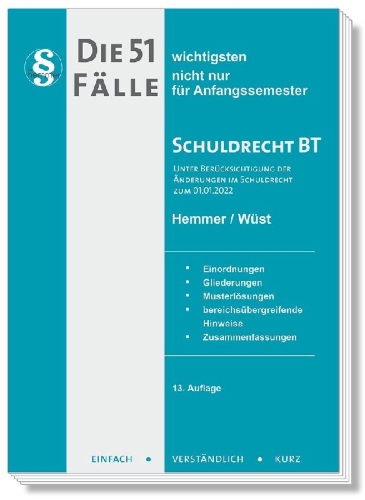 Buchcover und Innenansicht für das Buch: Die 51 wichtigsten Fälle Schuldrecht BT