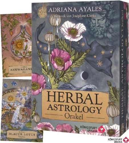Buchcover und Innenansicht für das Buch: Herbal Astrology Orakel: 55 Karten mit Botschaften und Anleitungen