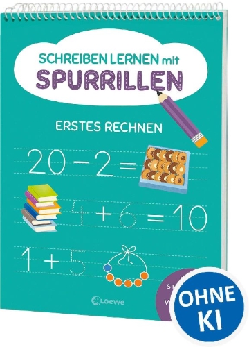 Buchcover und Innenansicht für das Buch: Schreiben lernen mit Spurrillen - Erstes Rechnen