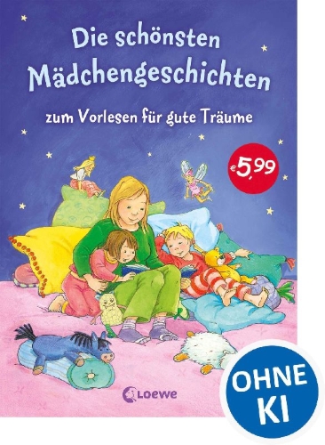 Buchcover und Innenansicht für das Buch: Die schönsten Mädchengeschichten zum Vorlesen für gute Träume